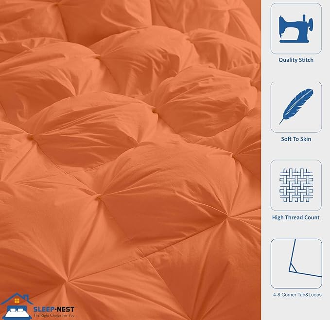 SLEEP-NEST All Season Luxury - Grand King Comforter 106 x 106 Breathable Bedding 1 Piece Down Alternative Pinch Pleat Comforter with 8 Corner Tabs - Ultra Soft, Lightweight Quilt - Burnt Orange