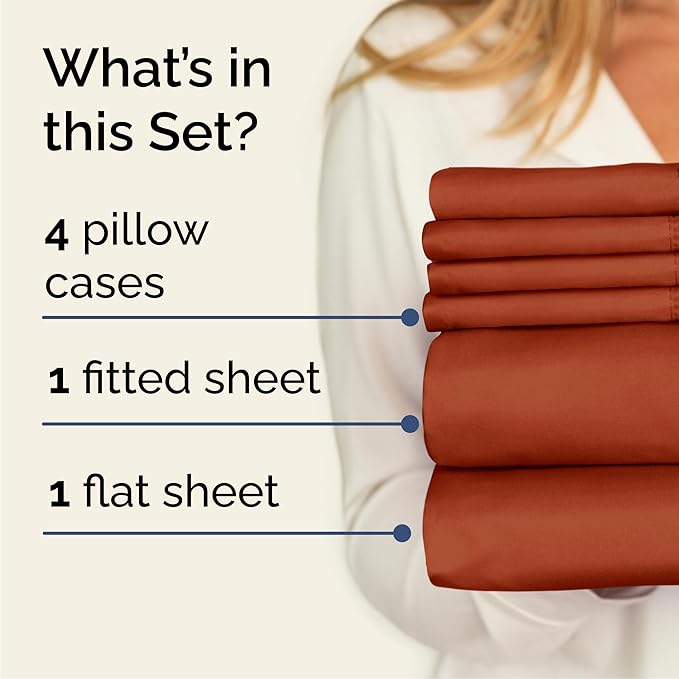 CGK Linens Cal King 6 Piece Sheet Set - Cooling Sheets for Hot Sleepers - Hotel Luxury Bedding Set with 8-16 Inch Deep Pockets - 1 Flat & 1 Fitted & 4 Pillowcases - Soft and Wrinkle Free - Terracotta