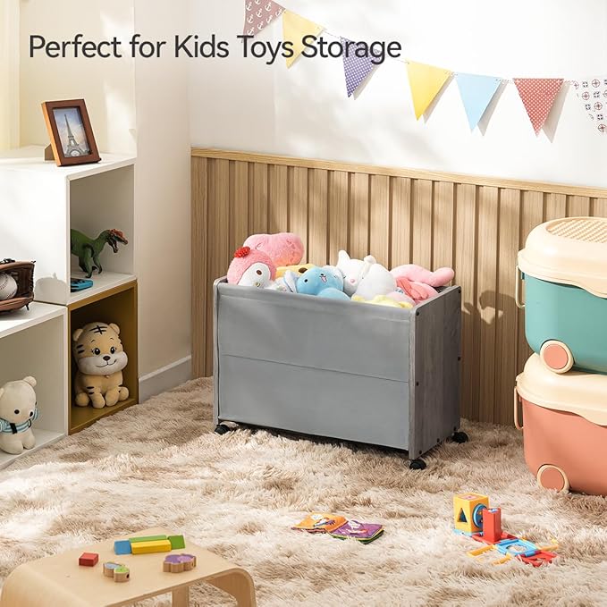 Toy Box, Toy Chest, Toy Box for Living Room, Kids Toys Storage Decorative, with Metal Frame, Grey, Patented Design
