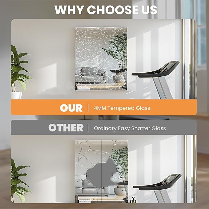 Home Gym Mirror, 63x28 Inch(1Pack) Wall Mounted Large Frameless Tempered Glass Mirror, Idea for Gym, Yoga, Bedroom, Dance Studio, Living Room