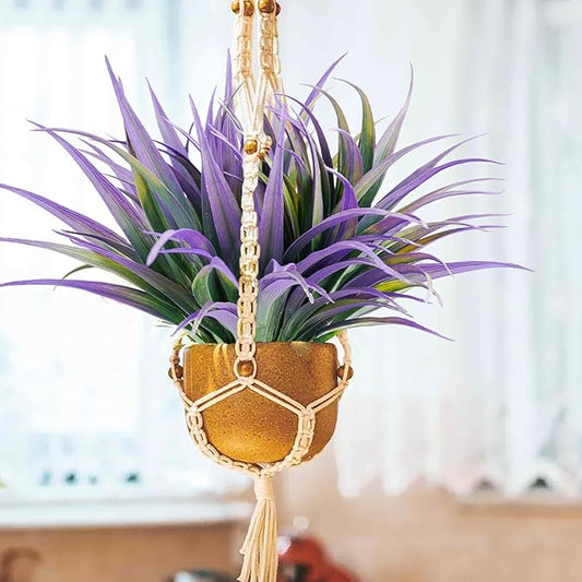 Artificial Fake Grass, 24 PCS Outdoor Faux Plastic Plants Greenery UV Resistant for Outside Home Window Box Garden Office Patio Hanging Planter Front Porch Décor (Dark Purple+Green)