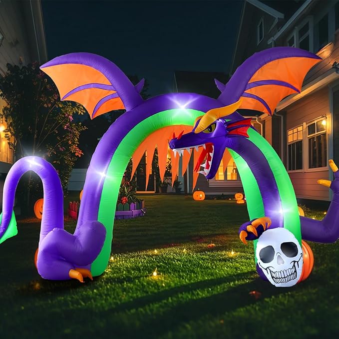 Amazingforless (9ft) Halloween LED Inflatable Decorations w/Blower Spooky Animated Blow Up (Frankenstein, Dragon, Ghost, Pumpkin, Skeleton Dog,Tree,Clown, Archway)