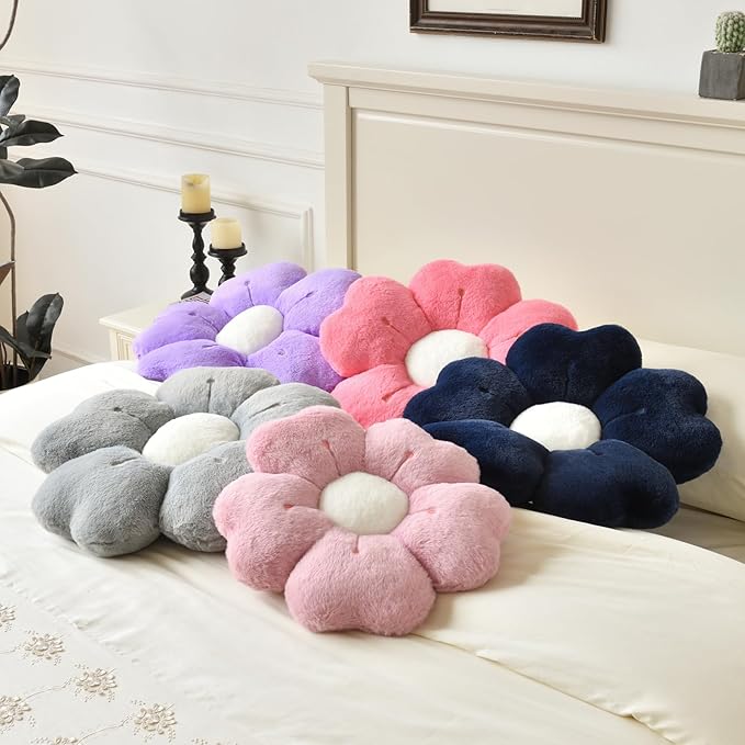 Flower Pillow, Flower Shaped Pillow Decorative Throw Pillows for Bed Couch, Cute Daisy Pillow Dorm Decor Floor Seating Cushion (Navy Blue, 19.6 Inches)