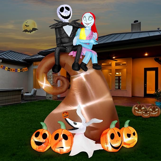 6 Ft Inflatable Halloween Outdoor Yard Decoration - Halloween Hill Skeleton Couple with Pumpkin Multi-Element Blow Up Decoration - Built-in LED Lights - for Yard Lawn Decorations