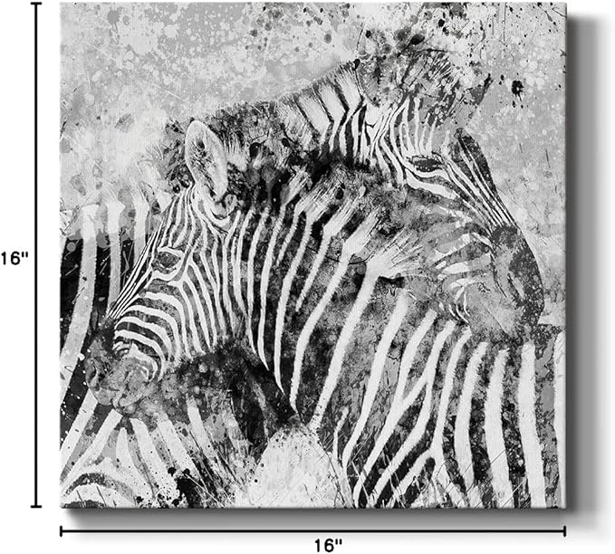 Canvas Wall Art Animals Theme for Home Décor, Zebra Pair Wall Art, Ready to Hang, 16'' x 16''