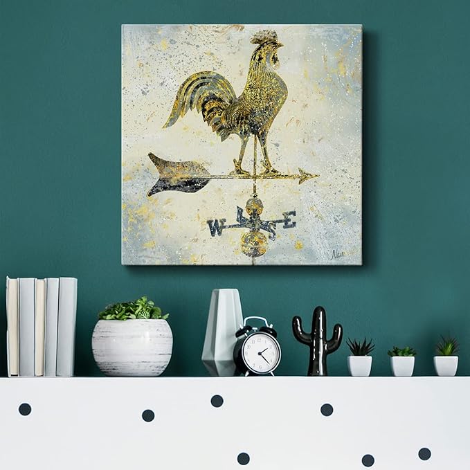 Canvas Wall Art Animals Theme for Home Décor, Americana Rooster Wall Art, Ready to Hang, 16'' x 16''