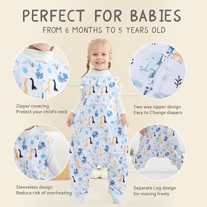 WONDAY Toddler Sleeping Sack, Sleep Sack 2t-3t, Sleep Sack Early Walkers Baby Wearable Blanket, Sleeping Bag Toddler Baby Sleep Sack with Feet, Sleeveless Sleep Sack for Toddlers