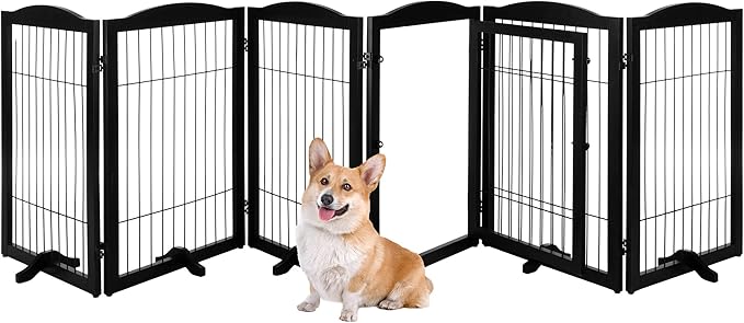 Pet Gate - 6-Panel Indoor Folding Dog Fence for Stairs or Doorways - 133x32-Inch Freestanding Play Pen with Support Feet by PETMAKER (Black)