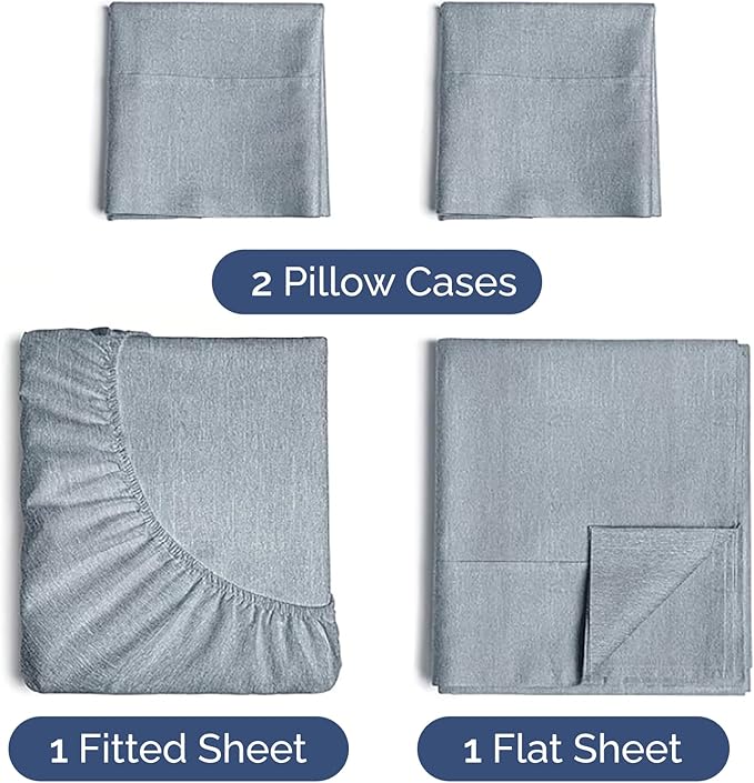 CGK Linens Twin XL 4 Piece Sheet Set - Cooling Sheets for Hot Sleepers - Hotel Luxury Bedding Set w/ 8-16 Inch Deep Pockets - 1 Flat & 1 Fitted & 2 Pillowcases - Soft & Wrinkle Free - Heathered Blue
