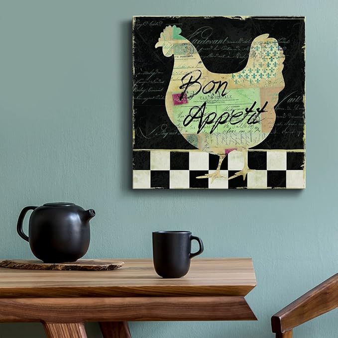 Cute Animals Artwork Abstract Colorful Painting Wall Art on Canvas, French Hen Wall Art, Ready to Hang, 10'' x 10''