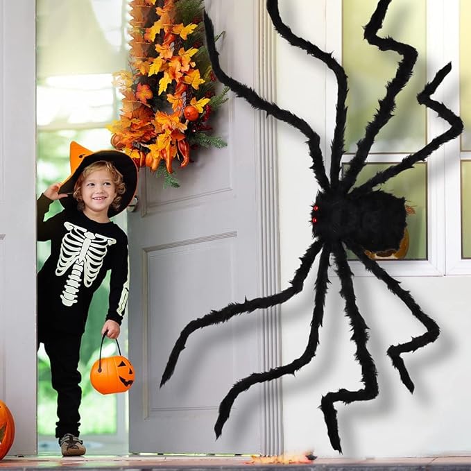 Halloween Outdoor Decorations Giant Spider, 10Ft Scary Large Spider Props for Yard Lawn Halloween Outside Decor and Indoor Party Decor, Black