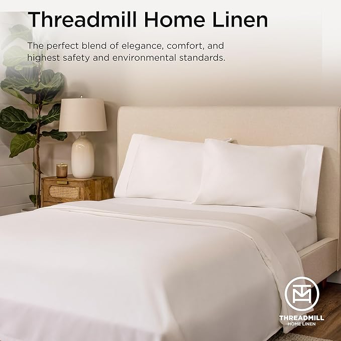 Threadmill Luxury Queen Sheet Set 800 Thread Count for Queen Size Bed - Hotel White Sateen Queen Bed Sheets, Better Than Egyptian Cotton,4 Pc Solid Soft Breathable Bed Set, Fits 16" Deep Pocket