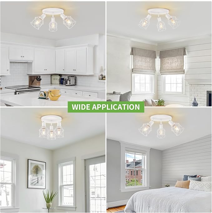 WILON Flush Mount Ceiling Light, Kitchen Lighting Fixtures 3-Light Semi Flush Mount Light, Multi-Directional White Ceiling Track Lighting for Kitchen Hallway Dining Room Entryway(E26 Base)