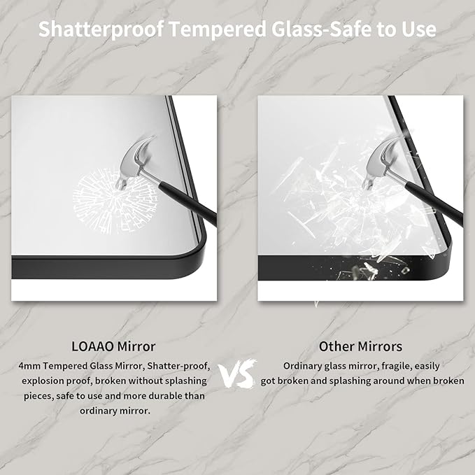 LOAAO 72X32 Inch Black Metal Framed Bathroom Mirror for Wall, Matte Black Bathroom Vanity Mirror Farmhouse, Large Rounded Rectangle Mirror, Anti-Rust, Shatter-Proof, Hangs Horizontally or Vertically