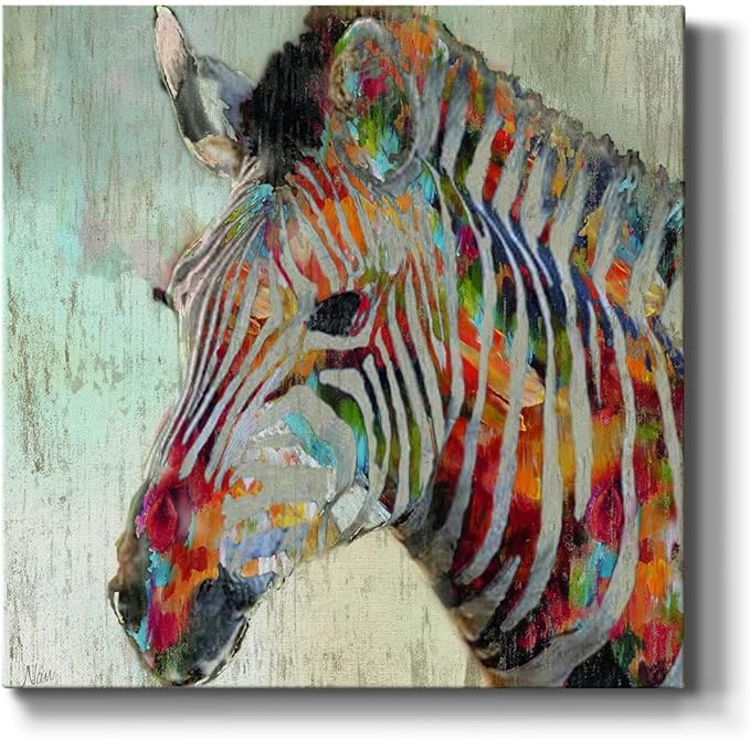 Abstract Wall Art Animals Poster for Bedroom and Living Room,Paint Splash Zebra Wall Art, Ready to Hang, 24'' x 24''