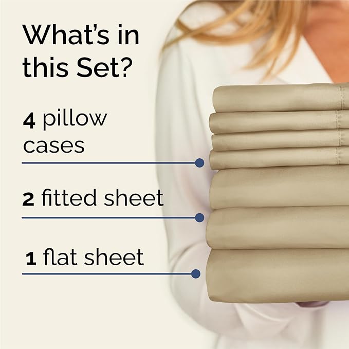 CGK Linens Split King 7 Piece Sheet Set - Cooling Sheets for Hot Sleepers - Hotel Luxury Bedding Set with 8-16 Inch Deep Pockets - 1 Flat & 2 Fitted & 4 Pillowcases - Soft & Wrinkle Free - Split King