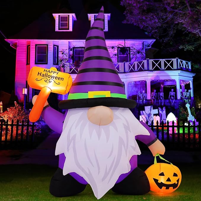 GOOSH 6.7 FT Halloween Gnome Inflatables with Pumpkin Outdoor Decorations Gnome Blow Up Yard Built-in LED Lights for Halloween Party Indoor Outdoor Yard Garden