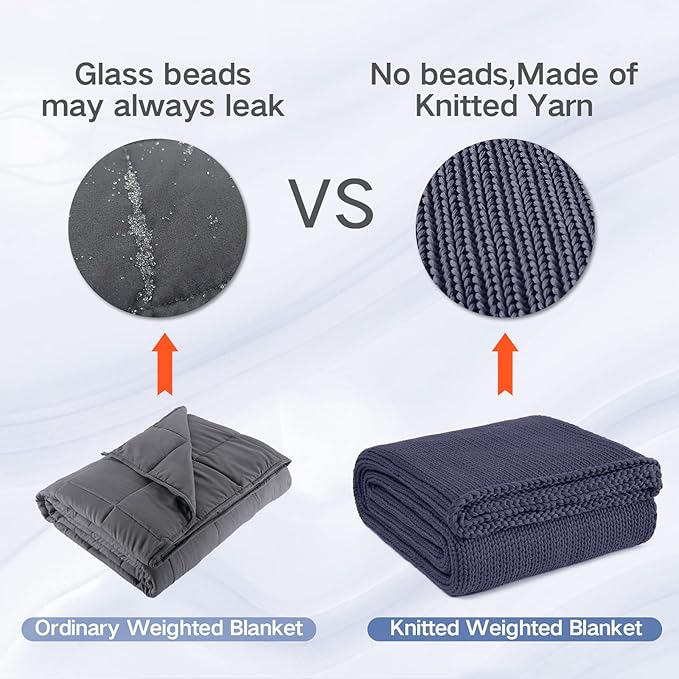 Knitted Weighted Blanket(Dark Grey 50"x75" 12lbs),Home Décor Cooling Throw Blanket for Hot Sleepers,Hand Made Chunky Knit Heavy Blanket for Adults Use on Full Size Bed