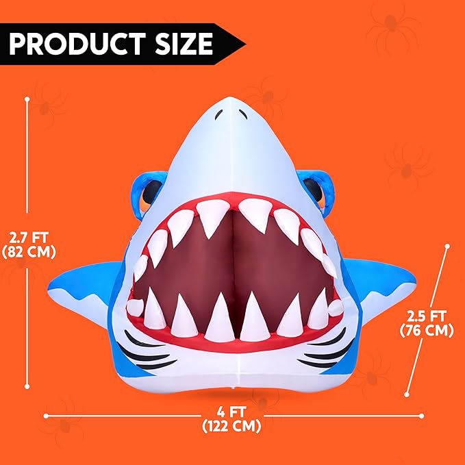 Joiedomi Halloween Inflatables Outdoor Decor, Trunk Or Treat Decoration, Halloween Blow Ups Decorations Shark with Built-in LEDs for Car Yard Decor