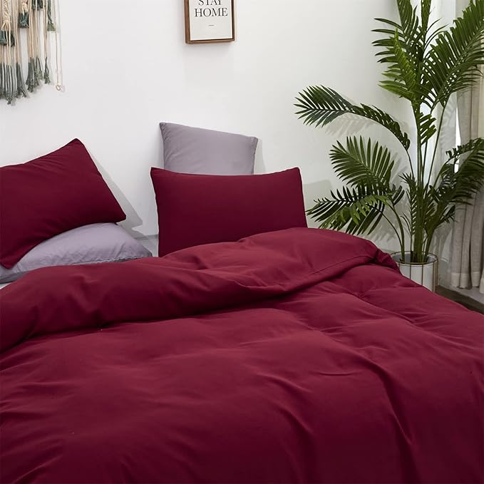 Wellboo Burgundy Comforter Set Twin Size Dark Red Bedding Set Women Girls Claret Wine Quilt Soft Crimson Blanket Quilts Rish Solid Deep Red Comforter Breathable Cozy Bedding for All Seasons