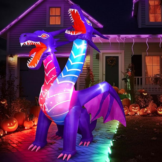 Max Fun Halloween Inflatables Dragon Decorations with LED Build-in Halloween Yard Decoration Blow Up Inflatables for Outdoor Indoor Garden Lawn (8FT-Halloween Inflatables Dragon)