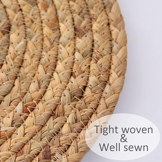 Square Woven Placemats Set of 4 Straw Table Placemat Extra Wide Braided Rattan Place Mats for Square Plates Farmhouse Placemat Wipeable Wicker Outdoor Placemats for Patio Table 13.4''