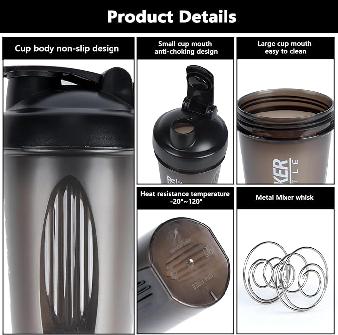 Shaker Bottle, 400ml Small Protein Shaker Cup with Mixing Ball for Smooth blending, Leak-Proof GYM Workout Water Bottles for protein Shake,Bpa Free (13oz / Black)