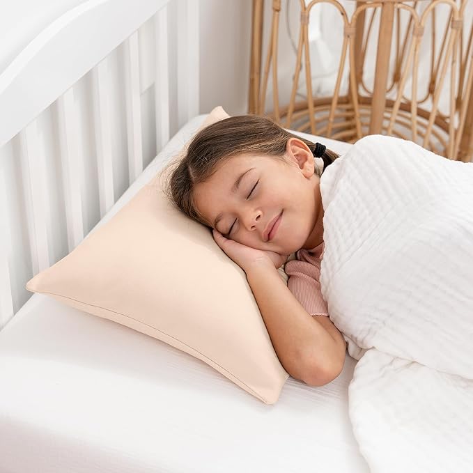 Comfy Cubs Toddler Pillow with Soft Cotton Pillowcase, 13"x18", Cream (2 Pack) - Kids Pillow for Sleeping & Travel - Comfortable Small Pillow - Kids Travel Pillow with Breathable Microfiber Fill