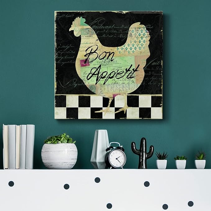 Cute Animals Artwork Abstract Colorful Painting Wall Art on Canvas, French Hen Wall Art, Ready to Hang, 10'' x 10''