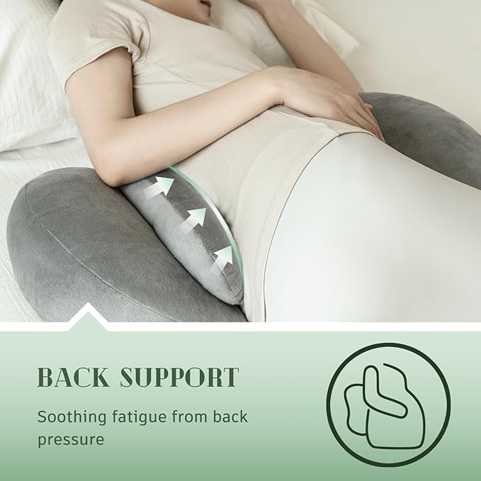 DOWNCOOL Pregnancy Pillow, Grey Maternity Pillow for Pregnant Women, Pregnancy Pillows for Sleeping with Removable Cover, Support for Back, Belly, Legs