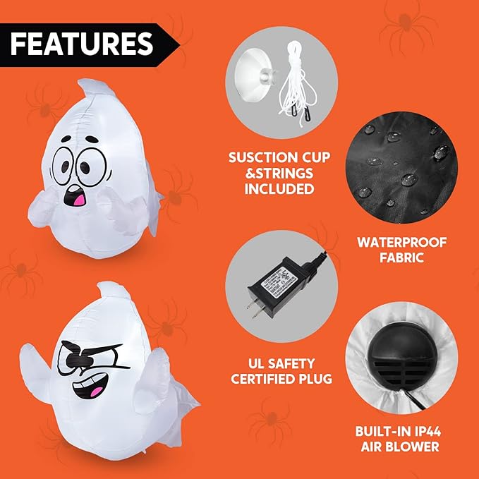 Joiedomi 2 Pack Halloween Inflatable Window Ghost with Build-in LED, 2.6 FT Tall Blow Up Inflatable Scary Flying Ghost Broke Out from Window for Halloween Outdoor, Yard, Garden, Lawn Decoration