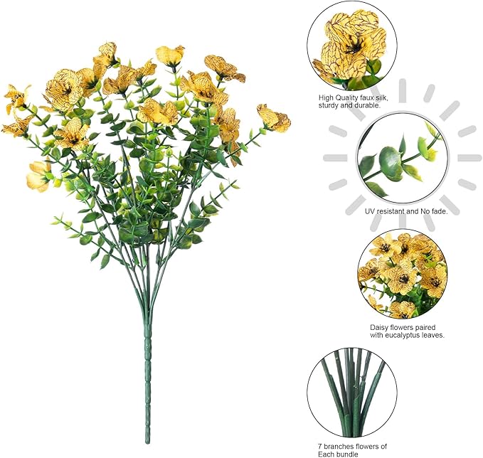 Artificial Fake Fall Mums Flowers Plants for Outdoor Outside Decoration, 12 Bundles Faux Silk Orange Daisy UV Resistant Look Real for Autumn Front Door Porch Planter Patio Garden Home