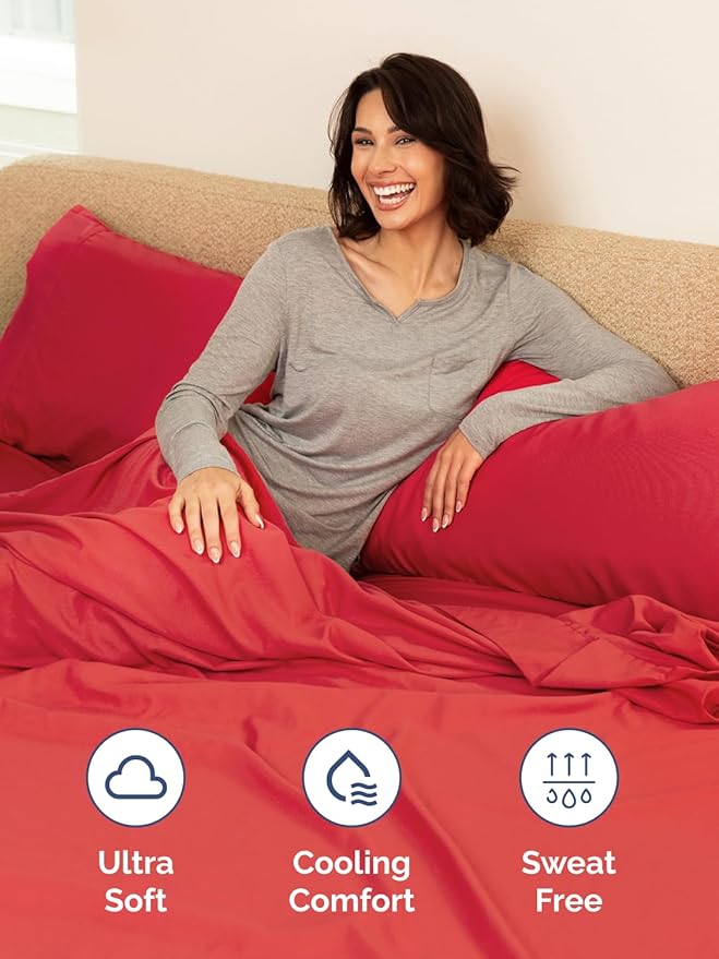 Extra Deep Queen Sheet Set - 6 Piece Breathable and Cooling Sheets - Hotel Luxury Bed Sheets Set - Easy & Secure Fit - Soft, Wrinkle Free and Comfy Sheets Set - Red Sheet Set with Extra Deep Pockets