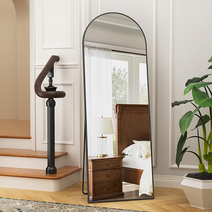 Full Length Mirror, 58"x21" Arch Floor Mirror, Floor Standing Freestanding Full Body Mirror with Stand for Bedroom, Hanging Mounted for Living Room Cloakroom, Black