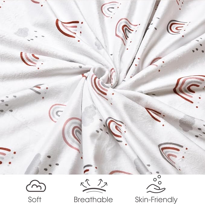 Minky Baby Blanket for Boys Girls Neutral, Soft Lightweight Micro Fleece Blanket with Double Layer, Dotted Backing, Breathable Receiving Blanket for Newborns, 30x40 Inches, Rainbow