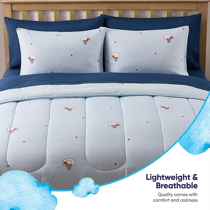 Basketball Comforter Set Full Size – Bed in a Bag with Sheets, Pillowcases & Shams – Soft Stylish Sports Bedding – All Season Boys Basketball Bed Set