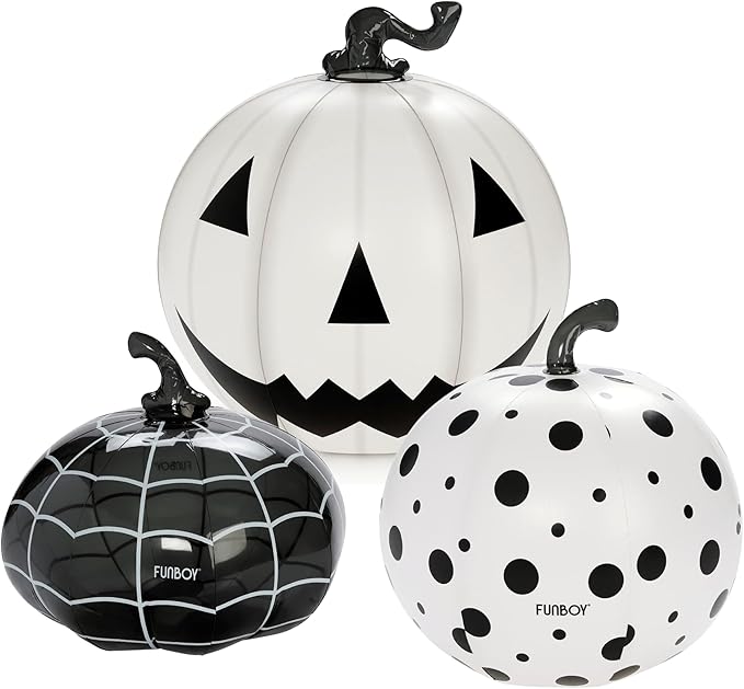 FUNBOY Giant Inflatable Light-Up Halloween Pumpkins 3 Pack, 31'', 23'' and 20'', Black & White Scary Halloween Decorations, Indoor/Outdoor