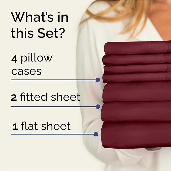 CGK Linens Split King 7 Piece Sheet Set - Cooling Sheets for Hot Sleepers - Hotel Luxury Bedding Set with 8-16 Inch Deep Pockets - 1 Flat & 2 Fitted & 4 Pillowcases - Soft & Wrinkle Free - Split King