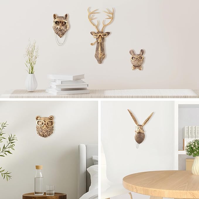 UITWMKTG Gold Animal Head Wall Decor Wall Sculpture Home Decor Statue for Living Room Office Bedroom Modern Decor for Men Women Fox