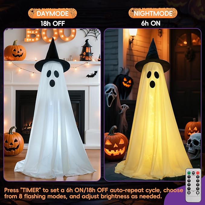 2 Pack Halloween Decorations Outdoor, Cute Ghost Halloween Party Decorations with Remote Control String Lights, Spooky Ghost Halloween Lights Outdoor Decorations for Porches, Yards, Gardens, Lawn