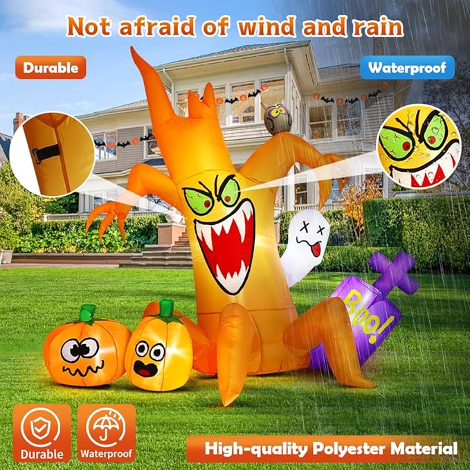 8FT Halloween Inflatables Spooky Tree with Pumpkin Ghost Led Light Halloween Inflatables Outdoor Decorations Blow up Inflatables for Holiday Party Lawn Yard Garden Décor