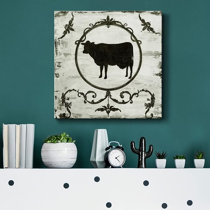 Cute Animals Artwork Abstract Colorful Painting Wall Art on Canvas, Berkshire Cow Wall Art, Ready to Hang, 10'' x 10''