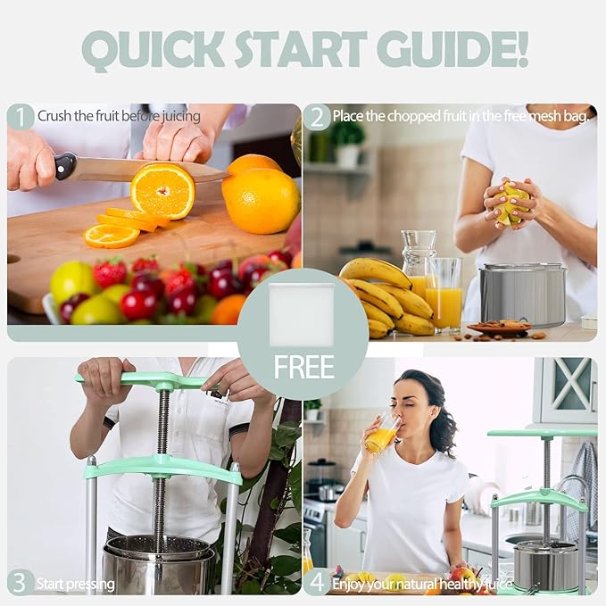 SQUEEZE master Cheese Tincture Herb Fruit Wine Manual Press-1.6Gallon/ 6 Litre with Triangular Structure & T-Handle-Stainless Steel for Juice, Cider,Wine,Olive Oil-Green