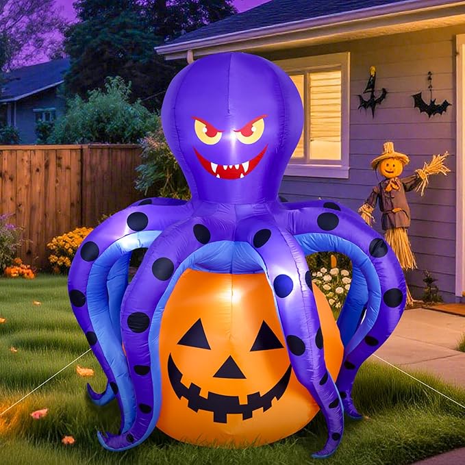 Garma 6.2 FT Halloween Inflatables Decorations Outdoor - Octopus Pumpkin Blow Ups Yard Decoration with Built-in LEDs for Halloween Party Outdoor & Indoor Yard Garden Lawn Decor
