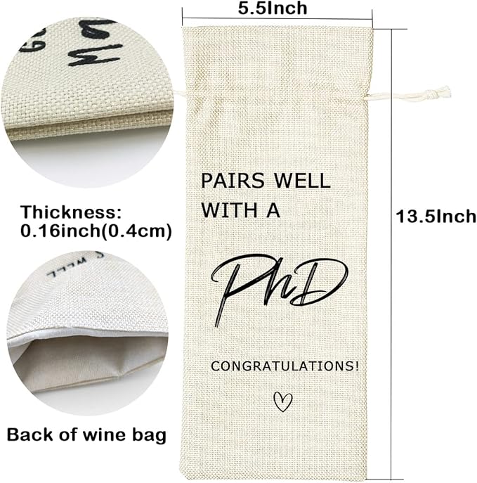 LANBAIHE Graduation PHD Gift, Graduation Wine Bag, Pairs Well with PhD, PhD Wine Bag, Gift for PhD, Gift for Doctors, Doctorate Graduation Gift