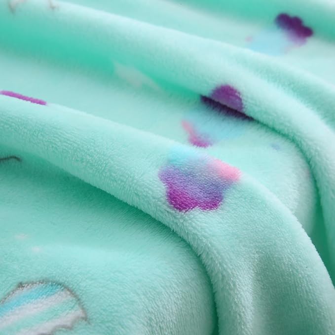 DaysU Plush Flannel Baby Blanket Super-soft Lightweight, Printed Fleece Baby Blanket for Unisex, Portable Bed Throws for Baby Crib and Toddler Bed, Fair Aqua Cloud, 30”x40”