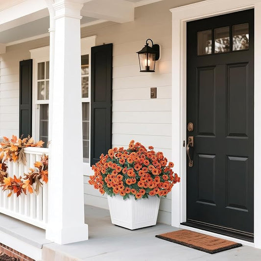 8 Bundles 17" Artificial Flowers for Outdoor Fall Decoration,Fake Silk Daisy Bouquet Faux Plants UV Resistant for Front Door Planter Outside Home Garden Yard Porch Thanksgiving Autumn Decor (Orange)
