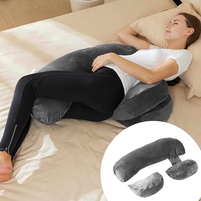 Pregnancy Pillow for Sleeping, Maternity Pillow, Velvet Cover Maternity Pillow Support for Back, Legs, Belly, HIPS Grey Large