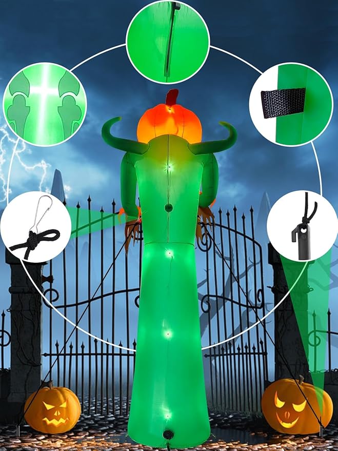 Kalolary 12FT Halloween Inflatable with LED Light, Giant Pumpkin Halloween Outdoor Decoration Scary Pumpkin Skeleton Blow up Inflatable for Home Family Party Halloween Holiday Yard Lawn Indoor Decor