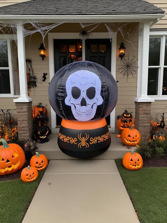 Halloween Inflatable Skull Crystal Ball Decoration - Giant Outdoor Yard Prop, Blow Up Yard Decoration Clearance with LED Lights Built-in for Holiday/Party/Yard/Garden